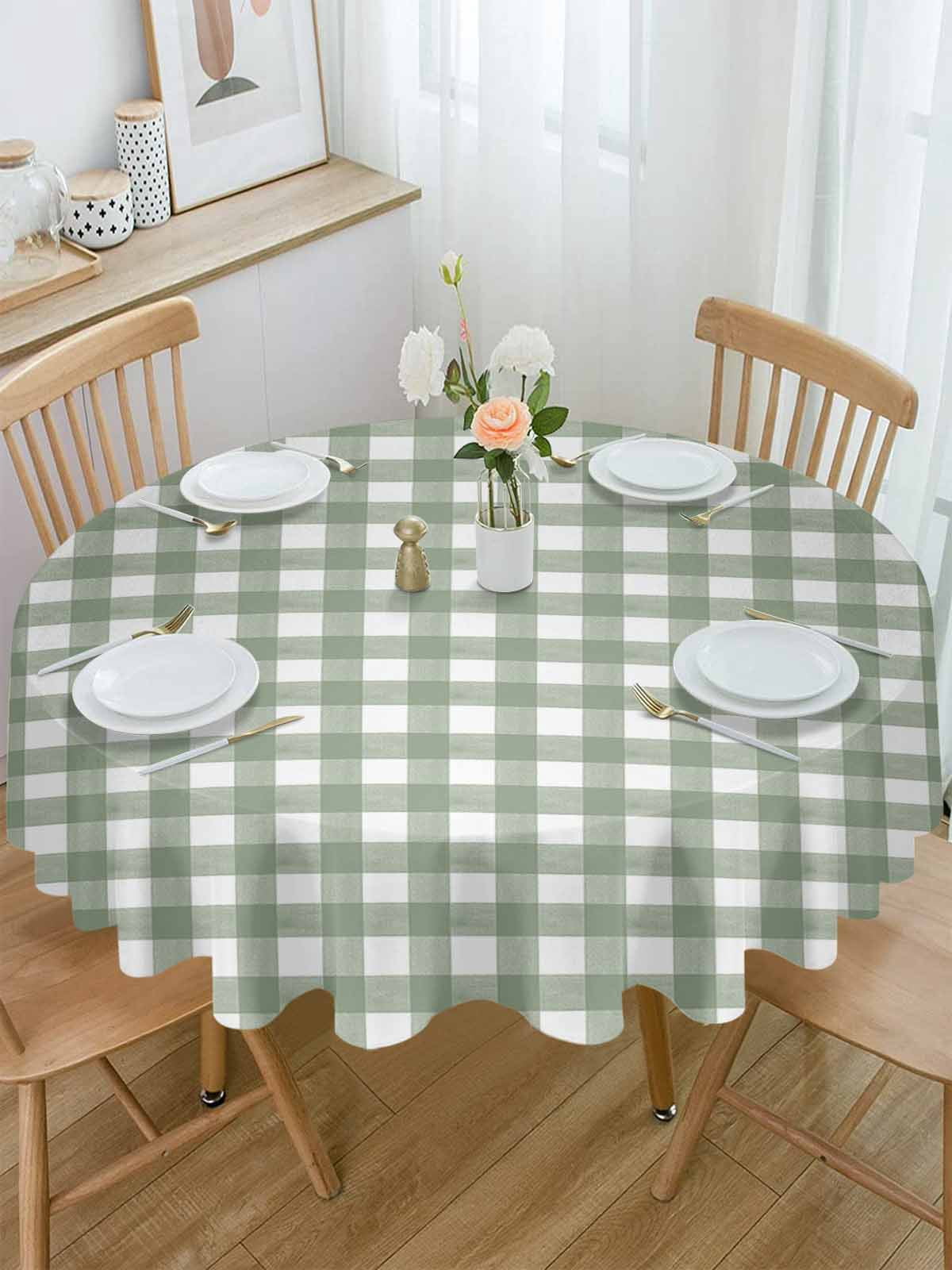 Round Tablecloth Rustic Checkered Plaid Waterproof Oil Proof Polyester Table Cloth Cover Decor for Home Dining Outdoor,Patio,Parties, 60" Dia. Sage Green
