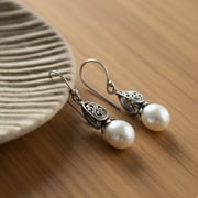 Pearl Gemstone Fashion Balinese Drop Earring for Women, 925 Sterling Silver Unique Designer Earring Jewelry, Fine Filigree Earring Handmade By Artisans, June Birth Stone