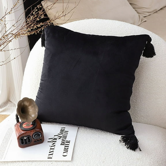 SOGA 45cm Black Vintage Butterfly Throw Pillow – Tassel Accent Velvet Square Decorative Cushion for Couch, Bed, Sofa, and Home Decor