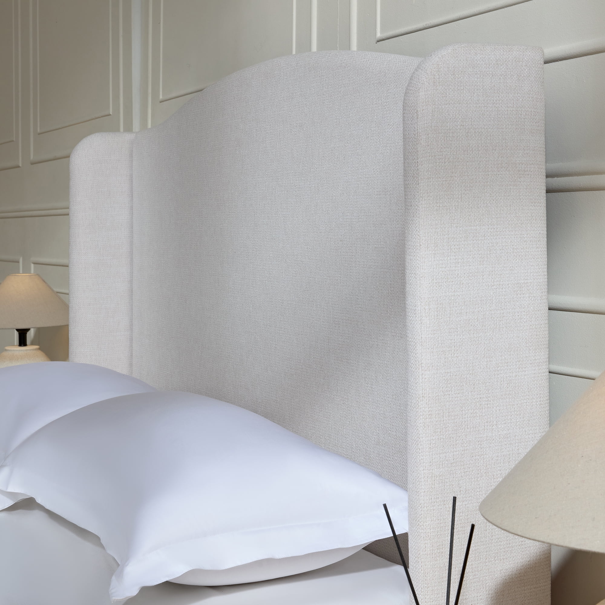 Miniyam 54" High Queen Size Upholstered Bed with Wingback Headboard for Adult, Ivory White