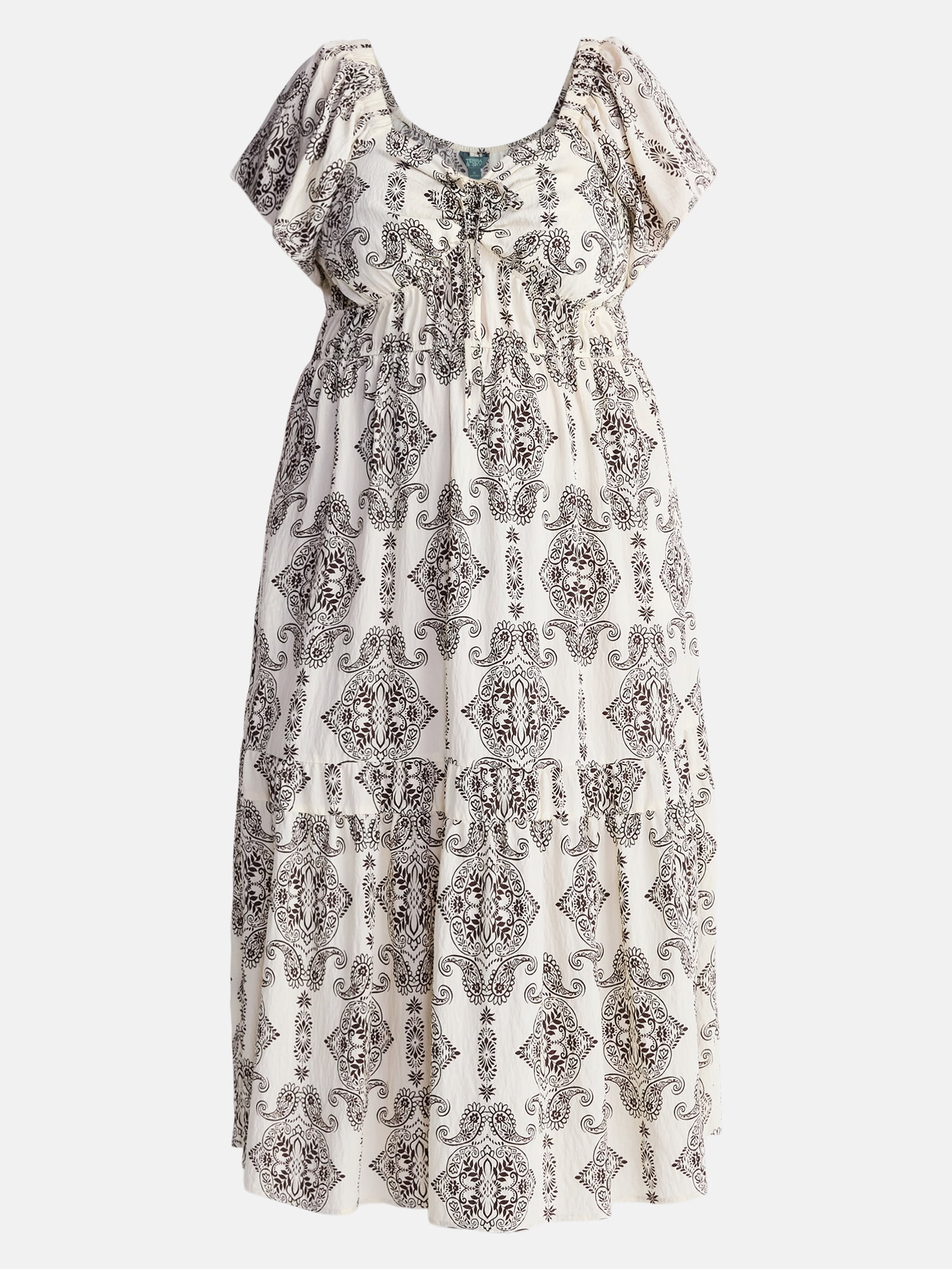 Terra & Sky Women’s Plus Sweetheart Maxi Dress with Short Flutter Sleeves, Sizes 0X-5X