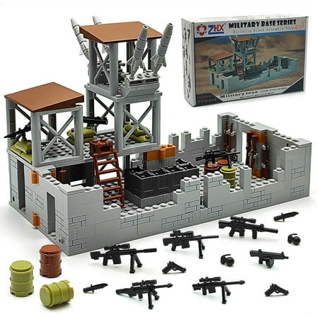 NWJ Army Base Building Brick Set – Tactical Playset with Guard Tower & Accessories, Compatible with Major Brands, Fun Building Toy for Kids & Collectors (Ages 8 )