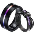 thumbnail image 1 of Matching Rings Couple Ring Black Gold Plated 1CT Purple CZ Women Wedding Ring Set, 1 of 7