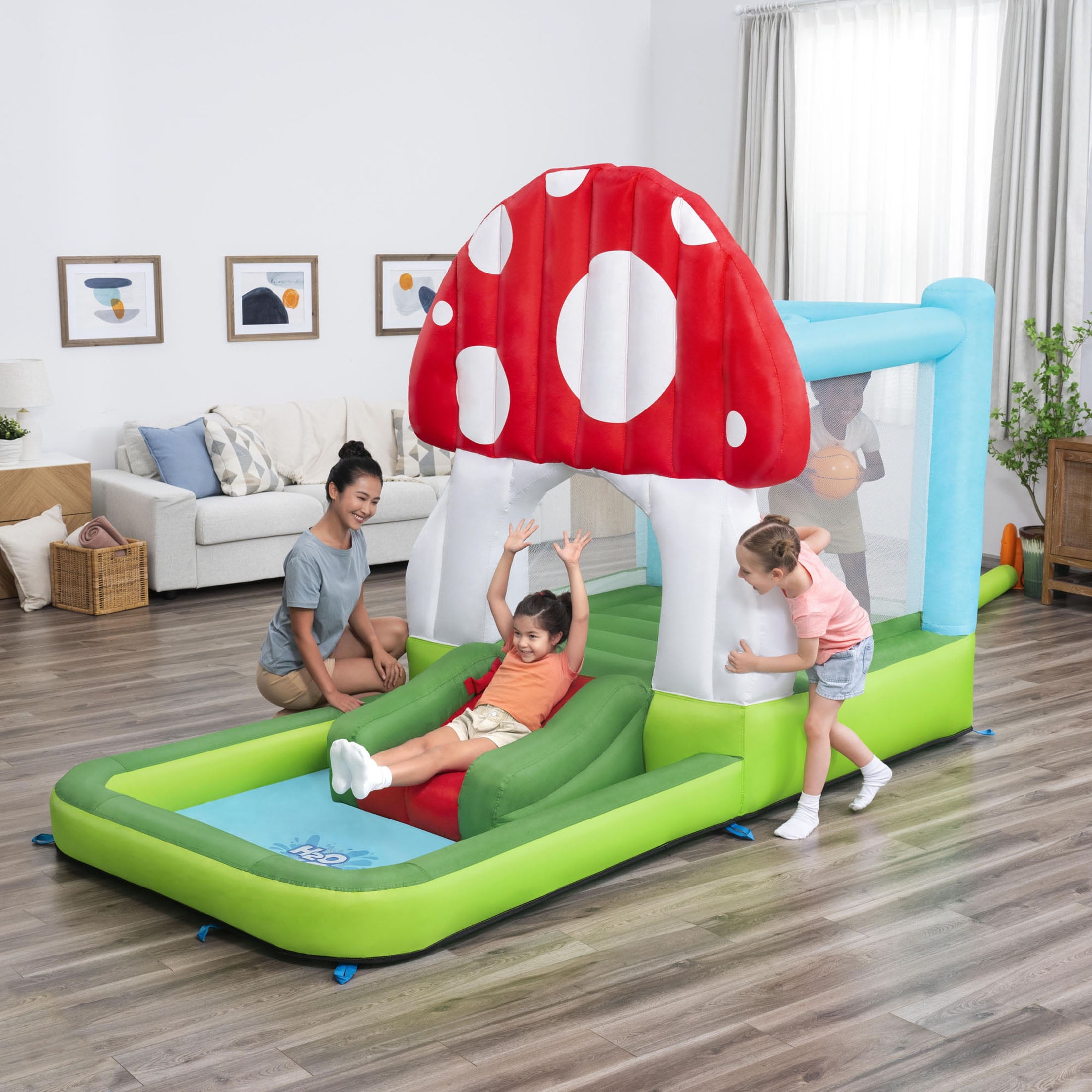 H2OGO! Mushroom Totlot Bounce House with Pool & Basketball Hoop, Indoor/Outdoor, Ages 3+