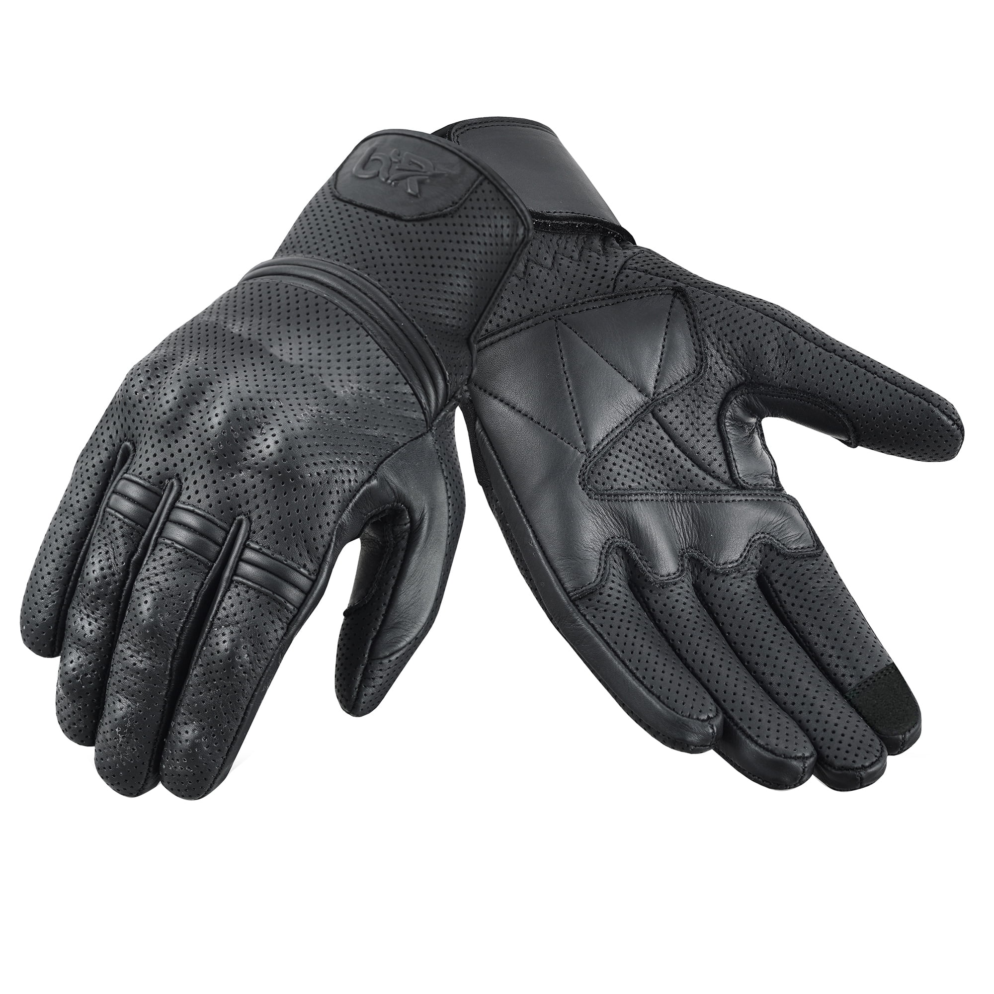 Motorcycle Gloves Touch Screen Perforated Cowhide Dry Drum Aniline Leather Knuckle Protection Motocross Gloves Black-M