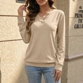 thumbnail image 6 of AGWOLF V Neck Sweatshirt for Women Comfort Long Sleeve Pullover Fall Outfits Casual Women Tops Beige S, 6 of 9