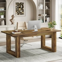 Tribesigns 63-Inch Executive Computer Desk, Large Home Office Desk, Industrial Writing Table with Solid Wooden Base, Workstation Work Desk, Rustic Brown