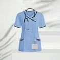 thumbnail image 2 of Women's Mock Wrap V-Neck Scrub Top with 2 Pockets Plus Size Short Sleeve Stretchy Nurse Uniform Tee Shirts, 2 of 9