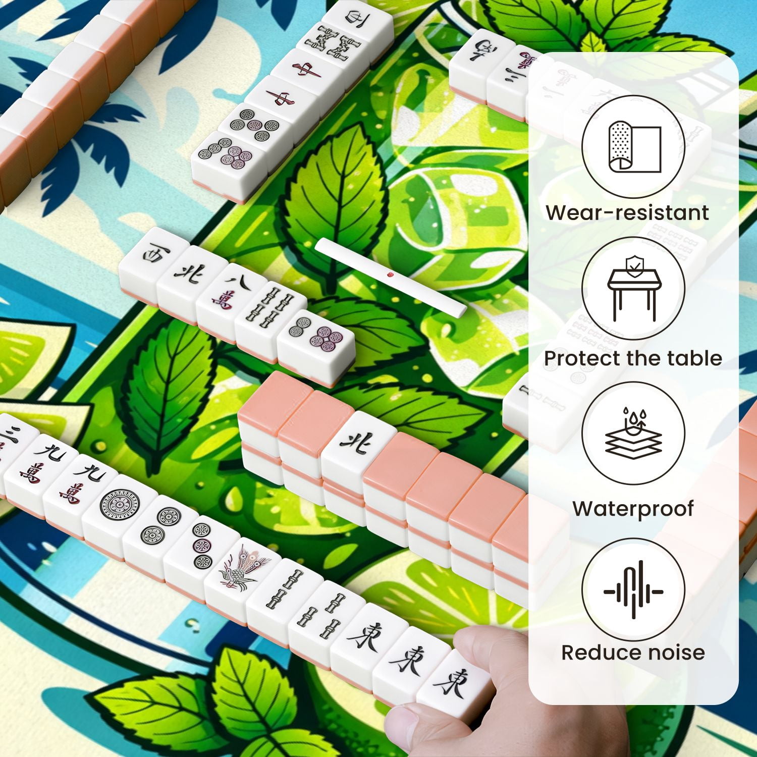 Mahjong Mat 31.5" x 31.5" Fresh Mojito Lime Mint Tropical Beach Non-Slip Noise Reduction Mahjong Tiles Table Cover for Dominoes Poker Card Board and Tile Games