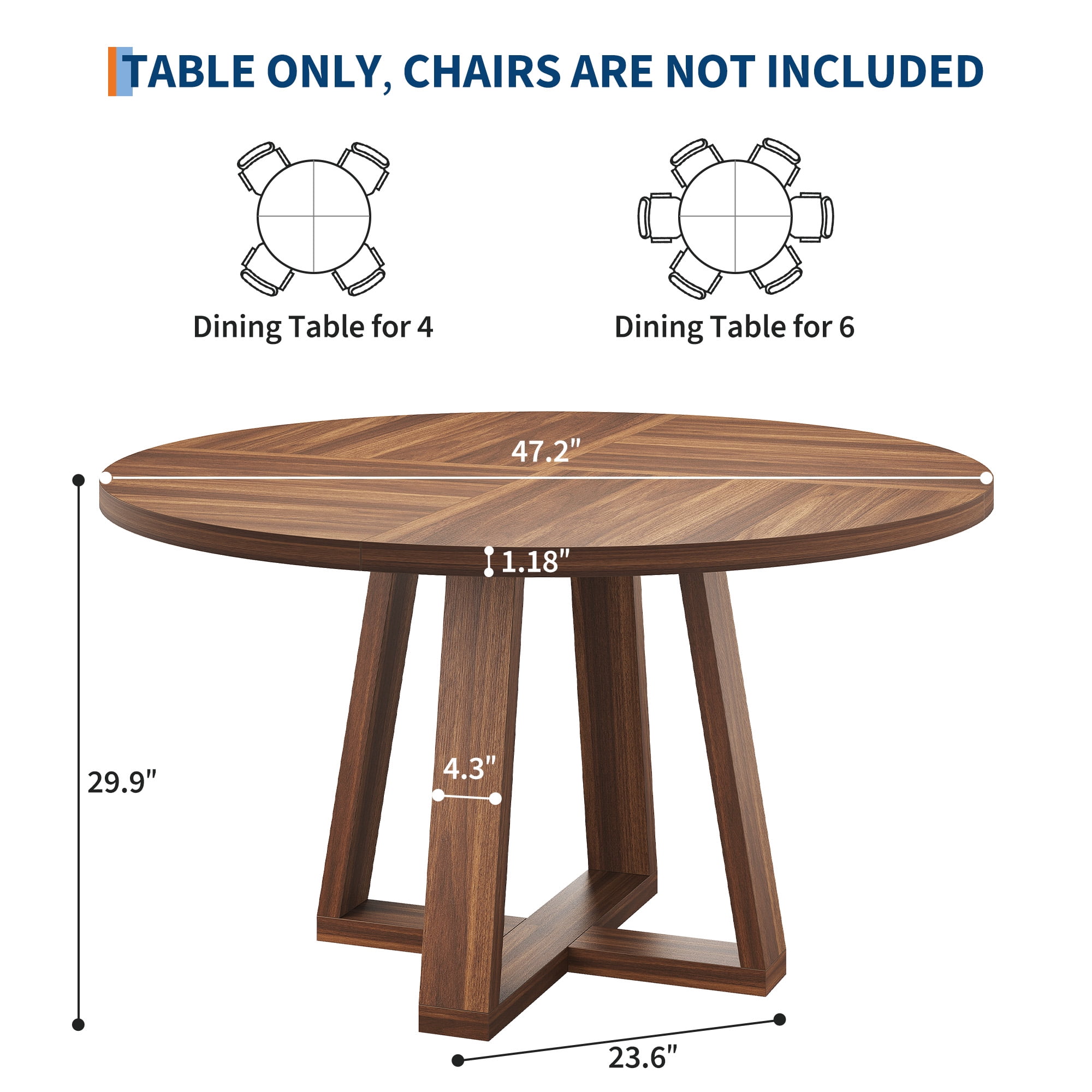 Round Dining Table for 4-6 People, 47 Inches Dining Room Table with Pedestal Base, Dinner Tables, Circle Kitchen Tables for Dining Room, Kitchen, Living Room(Table Only)