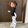 thumbnail image 2 of Wuxian Kids Outfits Solid Color Flare Sleeve Off-Shoulder Long Sleeve T Shirt Tops Polka Dot Leopard Printed Flared Pants Headbands Sweat Set For Toddler,Black,2-3 Years, 2 of 8