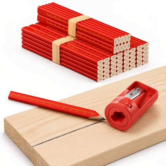 50 PCS Heavy Duty Wooden Carpenter Pencils  Construction Pencils with Sharpener for Construction Projects, Contractors, Carpentry and Jobsite Marking