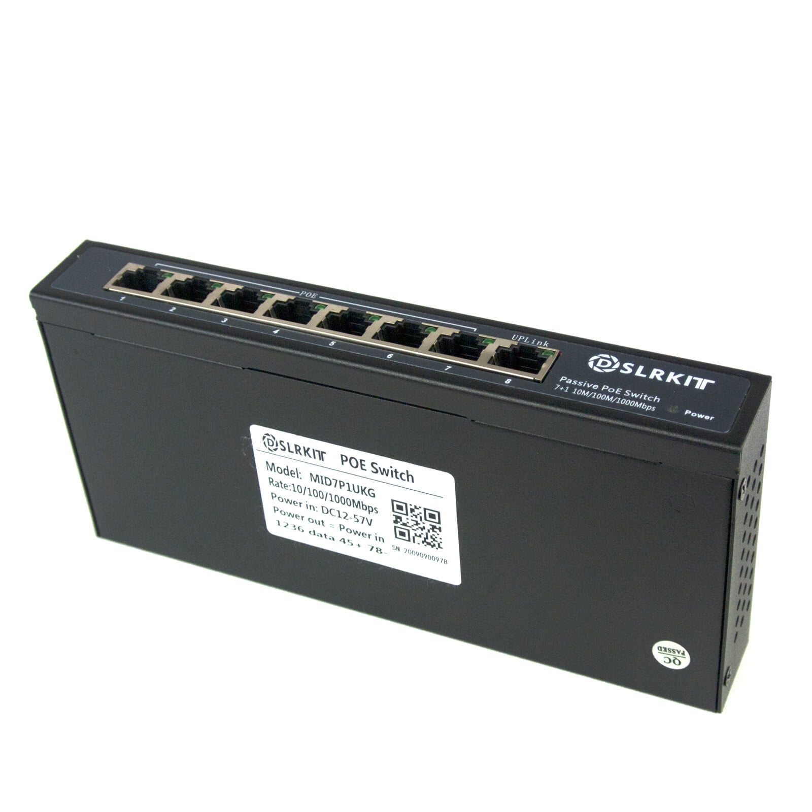 DSLRKIT ALL Gigabit 52V 120W 8 Ports 7 PoE Injector Power Over Ethernet Switch