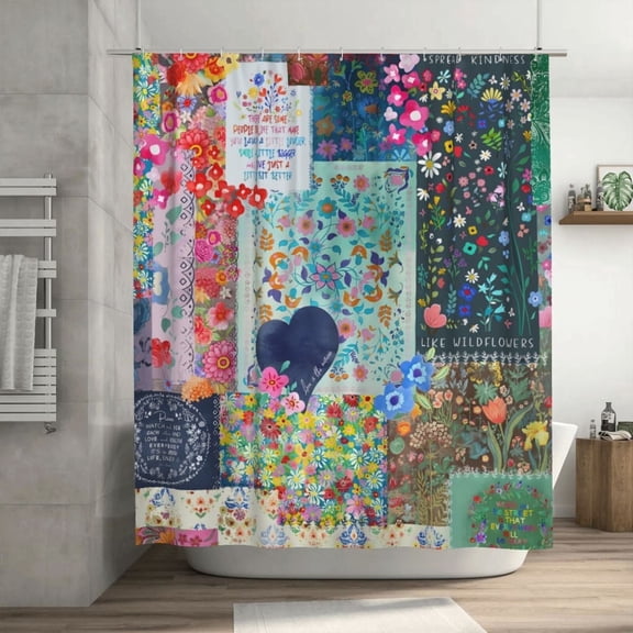 Bohemian Colorful Flower Spring Summer Wildflower Shower Curtain with Hooks,Polyester Fabric Shower Curtains Machine Washable Waterproof Bath Decor