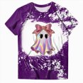 thumbnail image 4 of TOWED22 Womens Halloween Bow Graphic Oversized Shirts Spooky Season Tee Short Sleeve Bleached Tops(Purple,XL), 4 of 7