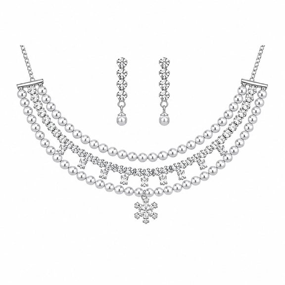 AlKhalil - Elegant Pearl & Crystal Snowflake Necklace and Earrings Set