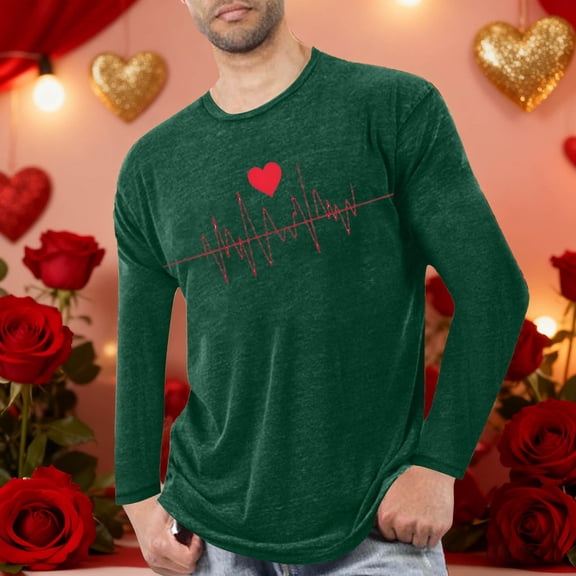NTACZA Green Mens Shirts Pajama Long Sleeve Valentine's Day T Shirt Lounge Fitness Pullover Graphic Tees Men L