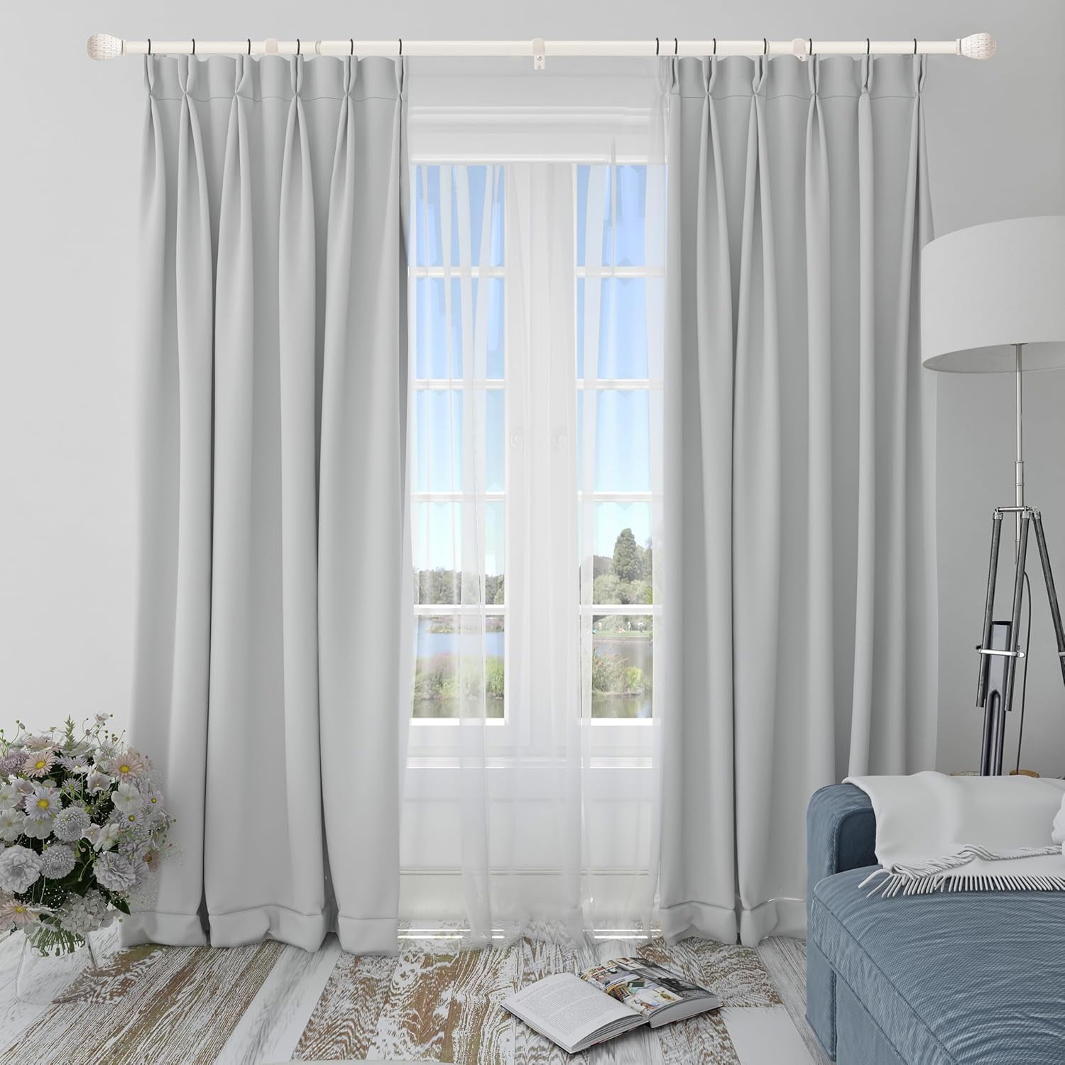 eTeckram 5/8" Single Curtain Rod with Brun Finials,Weathered White,28‘’-48‘’