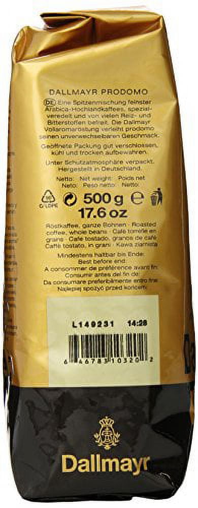 Dallmayr Gourmet Coffee, Prodomo (Whole Bean), 500g Vacuum Packs