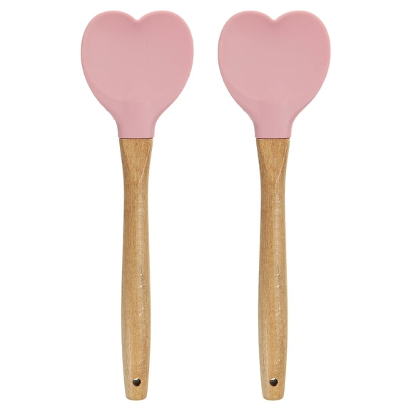 Uxcell 2 Pack Silicone Spatula with Wood Handle, Heart Shaped Spatulas Heat-Resistant Non Stick Cake Scraper for Cooking Utensil Stirring, Pink