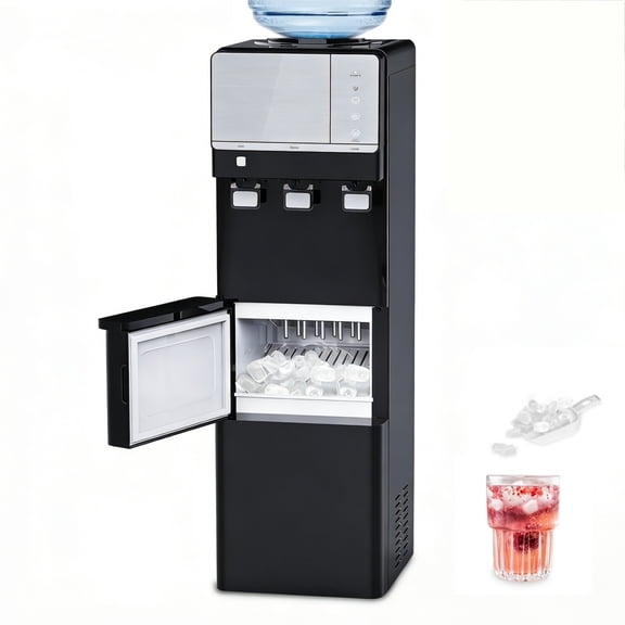 IKT 2-5 Gallon Top Load Water Dispenser with Ice Maker ,27 lbs Ice/24H ,Hot/Room/Cold,Child Lock ,Black