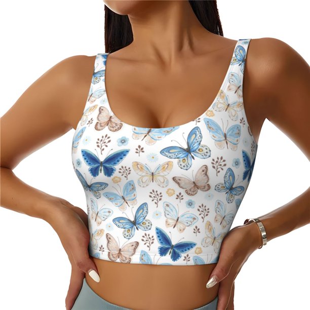 Fotbe Butterfly Sujetador Deportivo Largo sin Aros para Mujer con Almohadillas y Soporte Medio, Transpirable y Absorbente, Camiseta Tipo Chaleco o Tank Top-X-Large