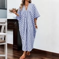 thumbnail image 7 of CIENVNSTG Womens Striped Print V-Neck Loose Casual Dress Dress Elegant Vacation Dress Light Blue M, 7 of 7