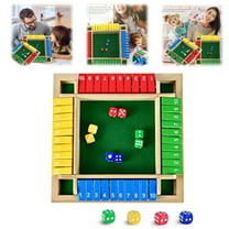 Shut The Box Game for 4 Players - Wooden Board Tabletop Family Math Game with 12 4 Dice