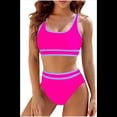 thumbnail image 1 of Conjuntos de Bikini para Mujer, Trajes de Baño Deportivos de Dos Piezas, Trajes de Baño de Corte Alto con Bloques de Color, Rosa Rojo XL, 1 of 4