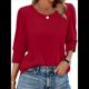 thumbnail image 2 of Blusas Elegantes e Informales con Mangas 3/4 y Botones para Mujer, Ideales para Vacaciones de Verano en la Playa. Rojo XL, 2 of 6