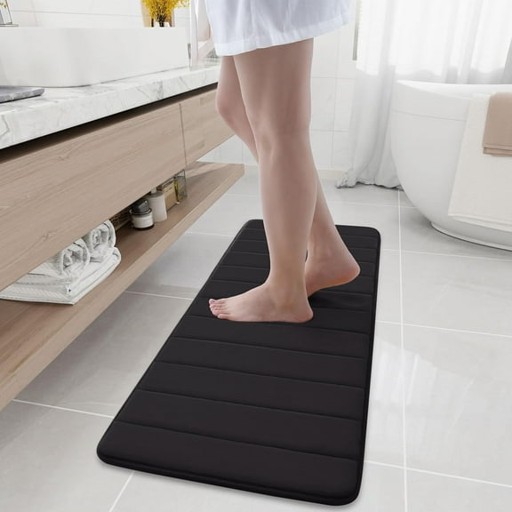 Memory Foam Bath Mat,47" x 17",Ultra Soft and Non-Slip Bathroom Rugs,Water Absorbent and Machine Washable Bath Rug Runner for Bathroom,Shower,and Tub,Black