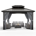 thumbnail image 7 of Luku Outdoor 10x12 FT Aluminum Gazebo with Double Iron Roof, Retractable Privacy Curtains, Mosquito Netting, Weatherproof Canopy Shelter for Backyard, Patio, Garden, Deck, 7 of 7