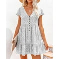 thumbnail image 5 of Women's Summer Casual Dress V Neck Short Sleeve Loose Flowy Floral Swing Shift Mini Dress, 5 of 6