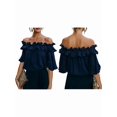 thumbnail image 3 of Women's Off Shoulder Ruffle Trendy Short Sleeve Blouse Casual Outfits Layered Tops L, 3 of 6