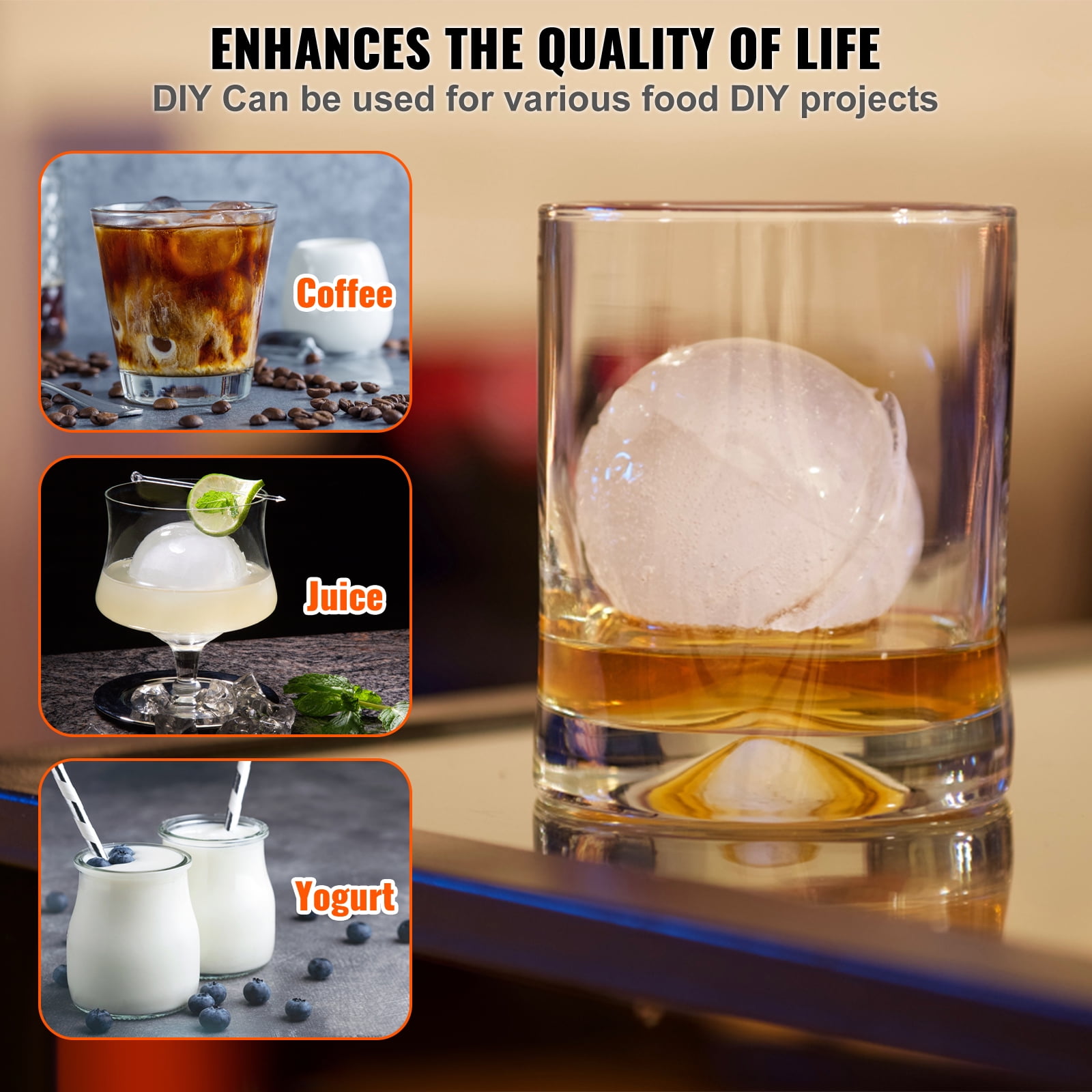 KFFKFF 2.4" Ice Ball Maker, Aluminum Alloy Ice Press Kit for 60mm Spheres, Includes Tongs and Drip Tray, Ideal for Whiskey, Cocktails, Bourbon, and Party Use, Silver