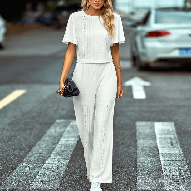 Pantalones Camiseta de mujer Traje deportivo Conjunto de pantalon suelto de moda Traje de pantalon Blanco L Ygjytge Blanco T L para Mujer Walmart en linea