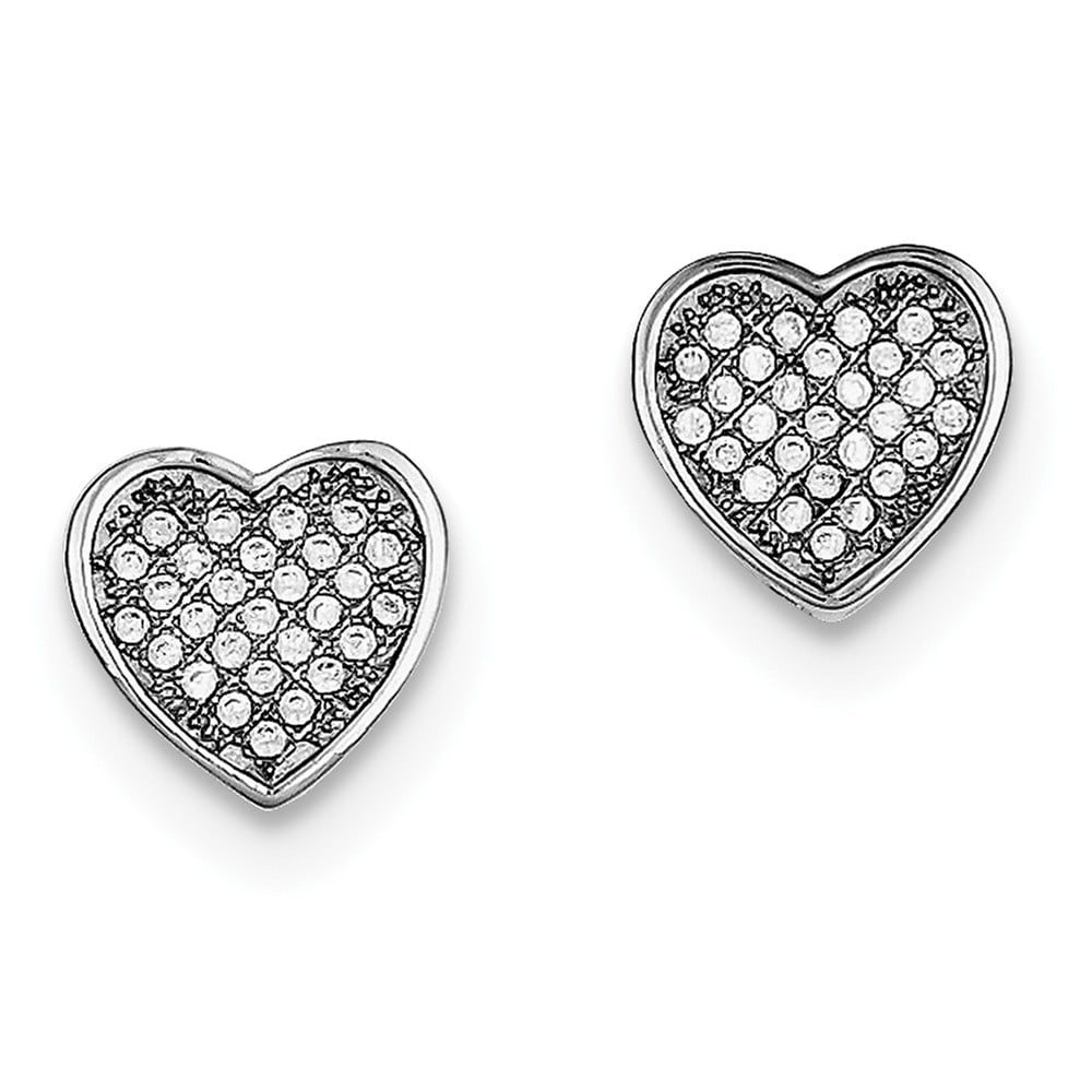 Solid 925 Sterling Silver CZ Cubic Zirconia Micro Pave Heart Post Studs  Earrings 10mm