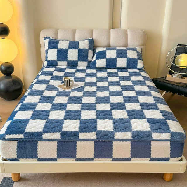 JWshufel Breathable Quilted Fitted Sheet Protective Cover for Mattress with Classic Checkerboard Design Non Slip Long Lasting and Soft Polyester for Relaxedable Warm Sleep