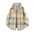 thumbnail image 2 of Men's Flannel Plaid Hooded Jacket Casual Fall Outfits Long Sleeve Button Down Shacket Coats with Pockets (XL, Yellow), 2 of 8
