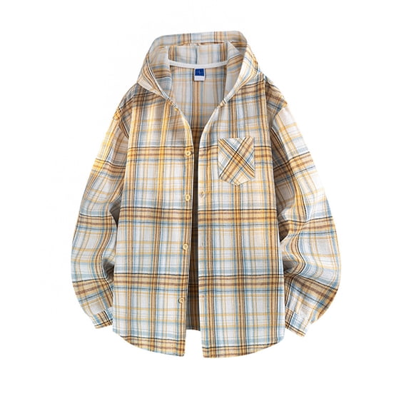 FDGIU Men's Fall Flannel Hoodie - Button Down Plaid Shirt Jacket, Casual Long Sleeve Overshirt, Stylish Lightweight Fall Outerwear