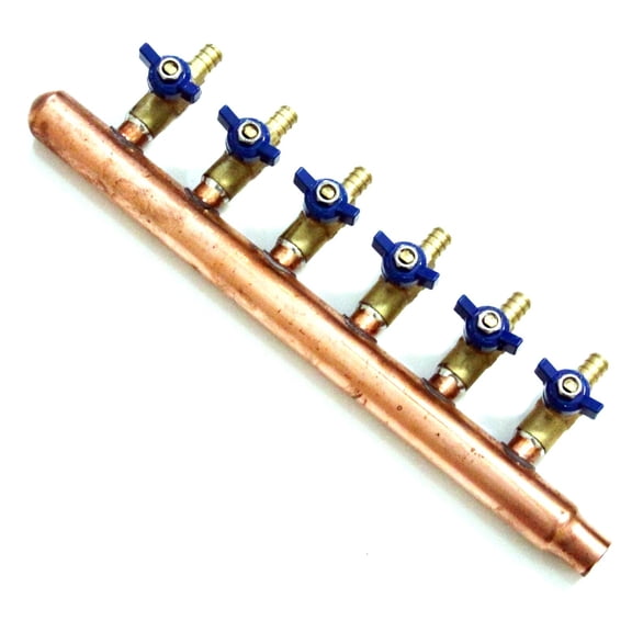 6 port PEX Plumbing Manifold 3/4 Male 1/2 Ball Valve close end SWEAT end