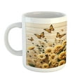 thumbnail image 2 of Ambesonne Rustic Ceramic Coffee Mug, Meadow Bloom Butterflies, 11 oz, Pale Orange Tan Green, 2 of 4