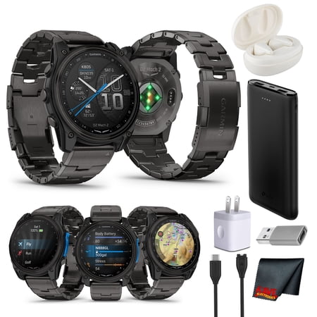 Garmin D2 Mach 2 51mm Aviator Smartwatch with AMOLED Display, GPS Aviation Moving Map, Built-In Flashlight, Sapphire Lens, Carbon Gray DLC Titanium Bracelet Bundle