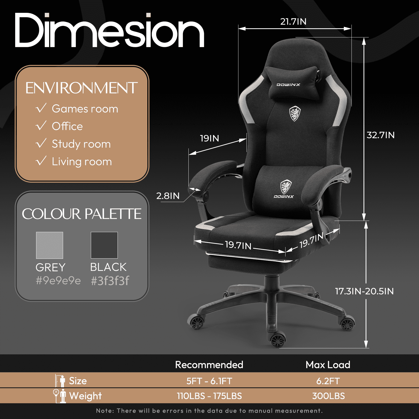 GOOSEA Fabric Gaming Chair with Pocket Spring Cushion, Breathable Computer Chair with Massage Lumbar Support and Footrest, High Back Office Chair for Adults, Black