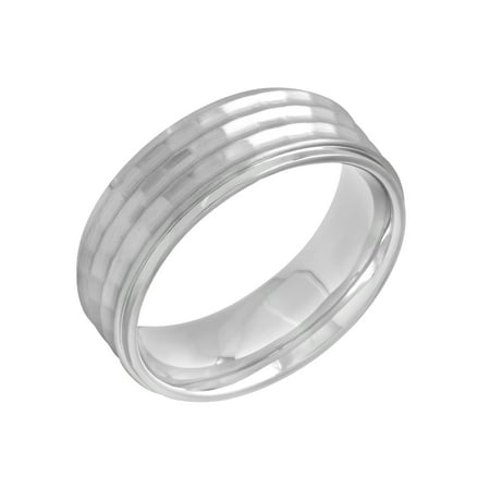 Men's Stainless Steel Bark Finish Wedding Ring Band