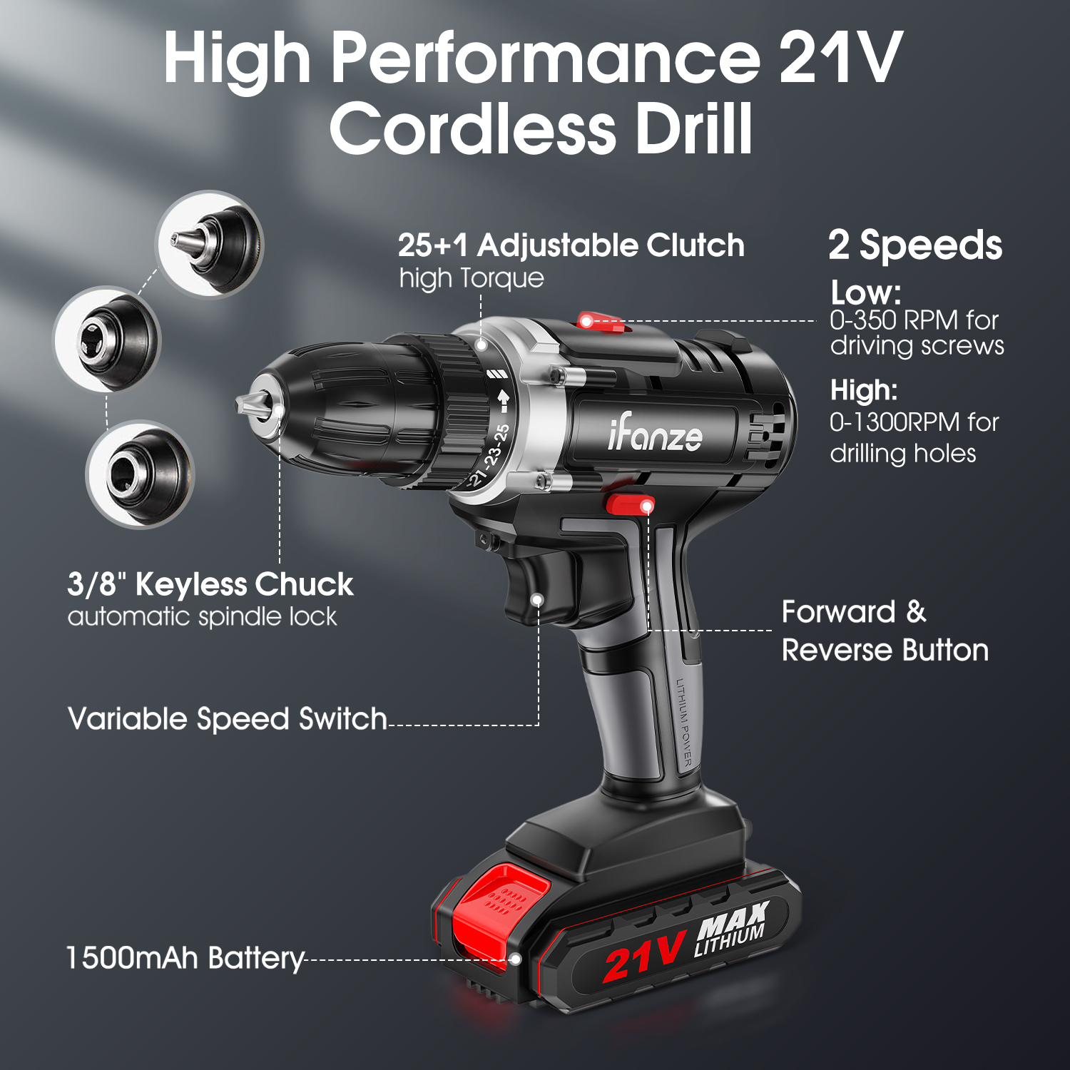 21V Cordless Brushless Drill Set – 3/8” Keyless Chuck – 2 Batteries & 30-Piece Accessory Kit