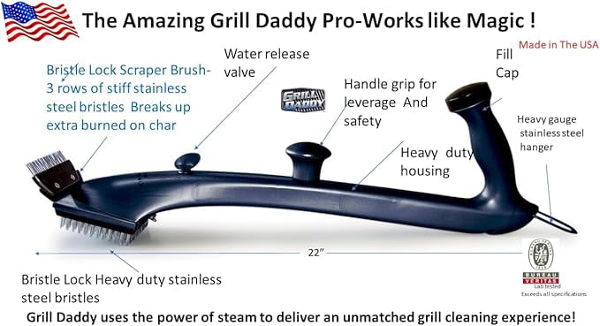 Grill Daddy GD12952S Pro Grill Brush Cleans BBQ Easily with Steam, High Temperature, Weather Resistant Plastic Made in the USA-Black