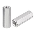 thumbnail image 1 of Unique Bargains M10 x 1.5-Pitch 50mm Length Coupling Nuts, 2 Pack 304 Stainless Steel Metric Hex Rod Coupling Nuts, 1 of 5