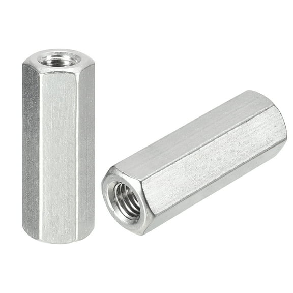 M10 x 1.5-Pitch 50mm Length Coupling Nuts, 2 Pack 304 Stainless Steel Metric Hex Rod Coupling Nuts