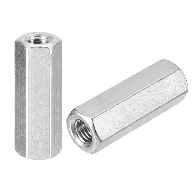 Unique Bargains M10 x 1.5-Pitch 50mm Length Coupling Nuts, 2 Pack 304 Stainless Steel Metric Hex Rod Coupling Nuts
